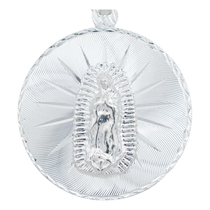 Dije Medalla Diamantada Virgen Guadalupe Gigante Plata 925