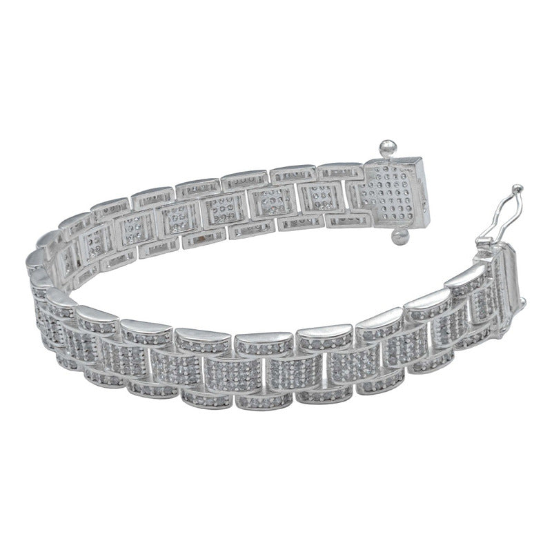 Pulsera Rolo Zirconias Gruesa Caja Hombre Plata 925 1.2 Cm