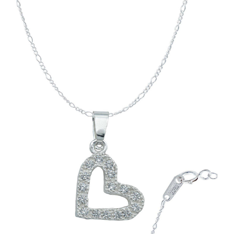 Collar Corazón Chico Contorno Amor Regalo Mujer Plata 925