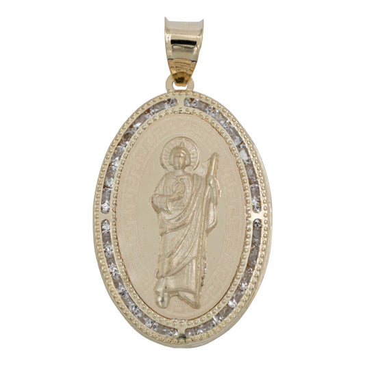 Dije Medalla Grande San Judas Diamantada Zirconias Oro 10k