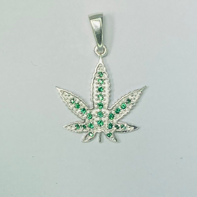 Dije Medalla De Planta Cannabis Zirconias Plata Solida 925