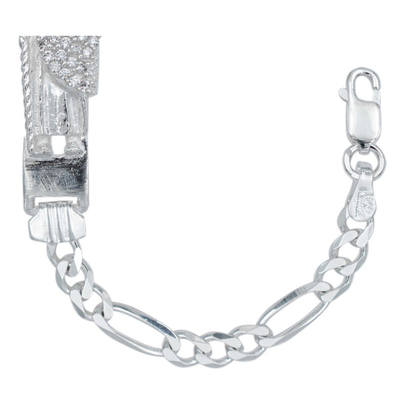 Esclava Pulsera San Judas Zirconia Figaro 3x1 Plata 925 5 Mm