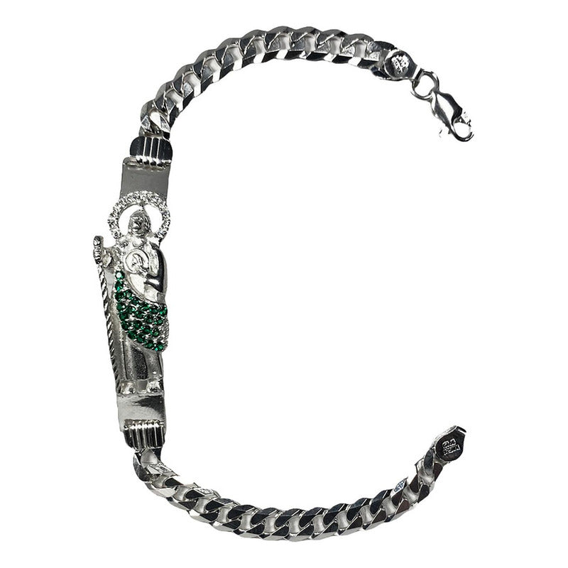 Pulsera Cubana Esclava San Judas Zirconias Plata S925 6 Mm