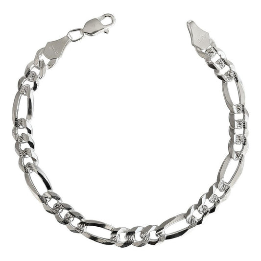 Esclava Diamantada Pulsera Fígaro 3x1 Hombre Plata925 6 Mm