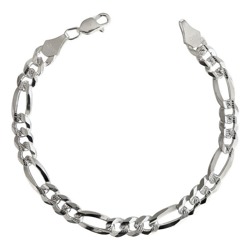 Esclava Diamantada Pulsera Fígaro 3x1 Hombre Plata S925 6 Mm