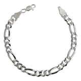 Esclava Diamantada Pulsera Fígaro 3x1 Hombre Plata S925 6 Mm