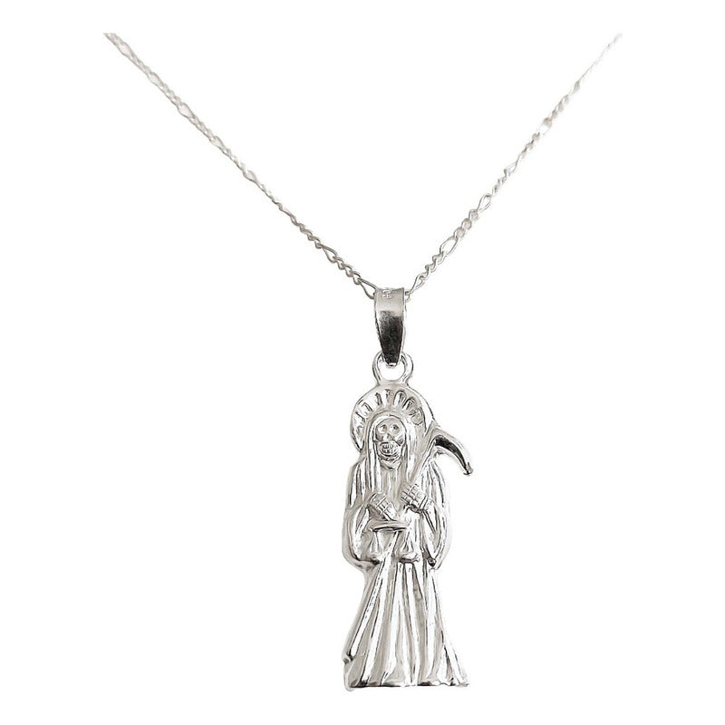 Collar Medalla Chico Santa Muerte Hueco Plano En Plata S925