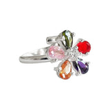 Anillo Flor 5 Pétalos Con Zirconias De Colores De Plata .925