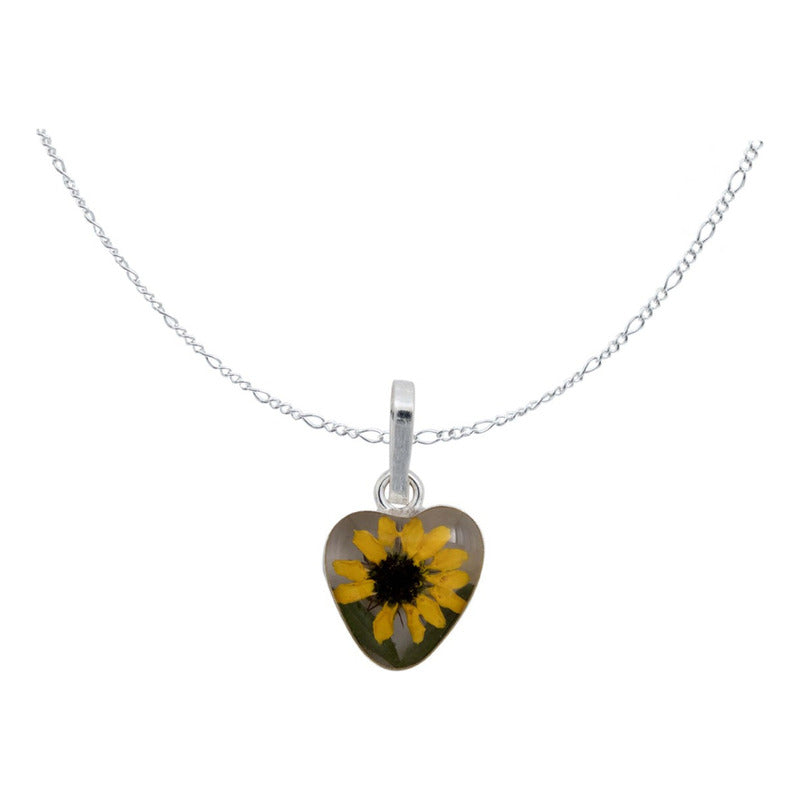 Mini Collar Girasol Encapsulado Amor Mujer Regalo Plata 925