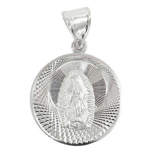 Medalla Diamantada Virgen De Guadalupe Plata Ley 925 2.4 Cm