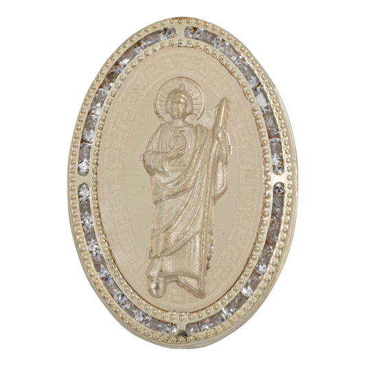 Dije Medalla Grande San Judas Diamantada Zirconias Oro 10k