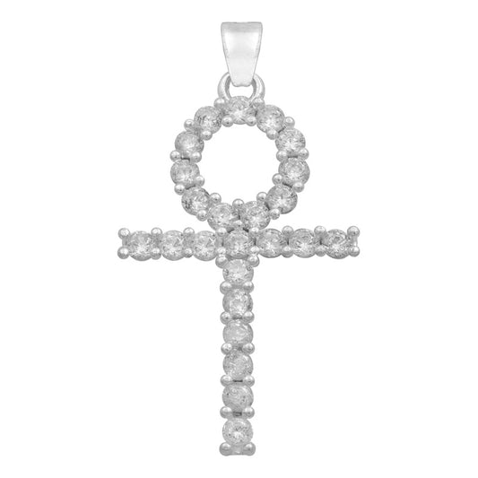 Dije Cruz Egipcia Zirconias Hombre Mujer Plata Ley 925 3.3cm