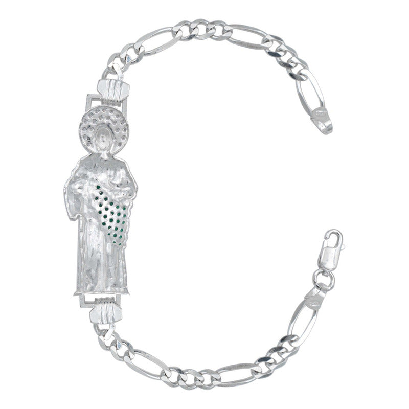 Pulsera San Judas Tejido Figaro 3x1 Zirconias Plata 925