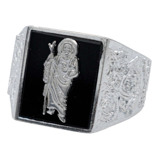 Anillo Diamantado San Judas Piedra Onix Hombre Plata 925