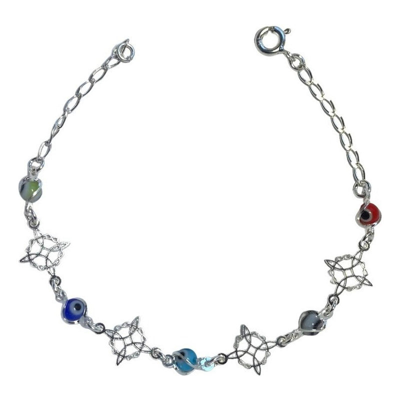 Pulsera Ajustable Nudo De Bruja Triqueta Ojo Turco Plata 925