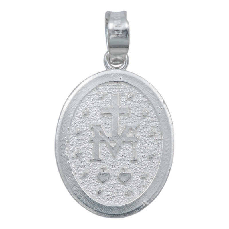 Dije Medalla Virgen Milagrosa Diamantada Mate Plata 925