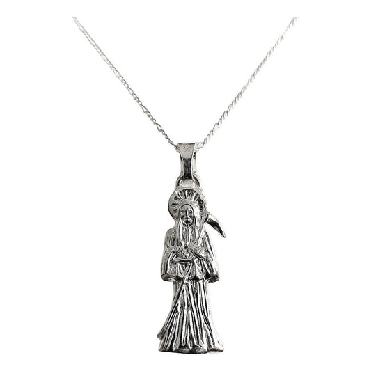 Collar Medalla Mediano Santa Muerte Hueco Plano En Plata 925