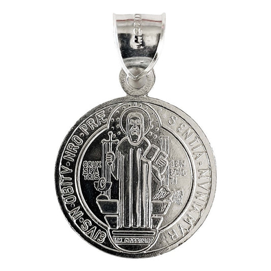 Medalla Lisa Religión San Benito Doble Vista Plata 925 2 Cm