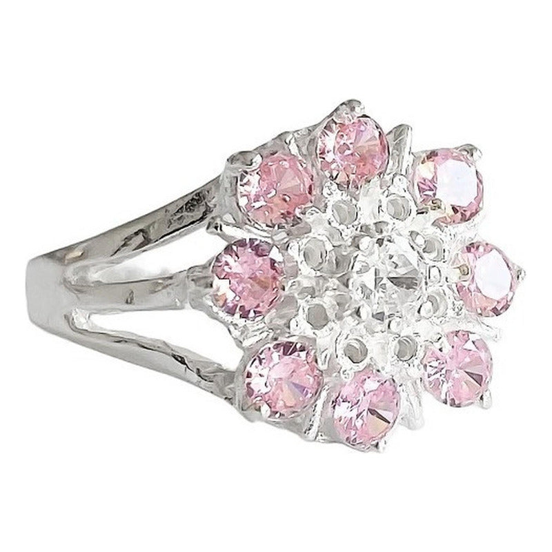 Anillo Flor 8 Pétalos Con Zirconias De Colores De Plata .925