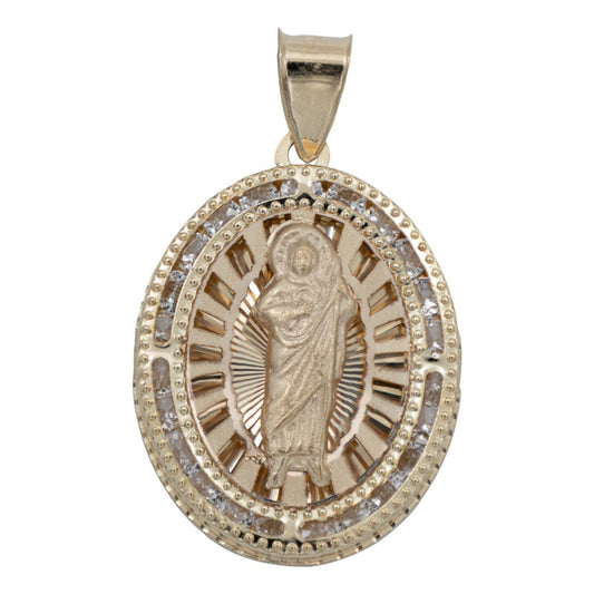 Dije Medalla Mediana San Judas Diamantada Zirconias Oro 10k