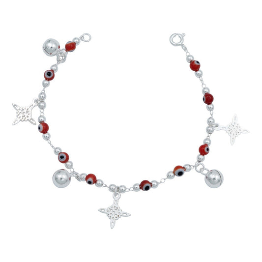 Pulsera Nudo De Bruja Ojo Turco Cascabeles Sonido Plata 925