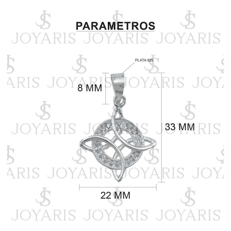 Dijes Nudo De Bruja Con Zirconia Plata S925+cadena Plata 925