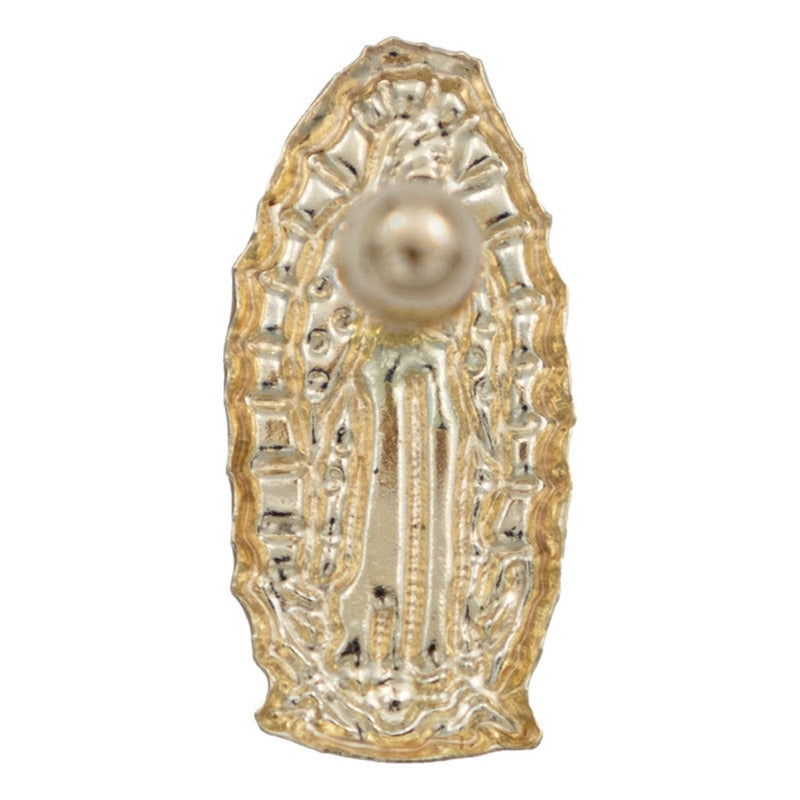 Arete Broquel Virgen Guadalupe Grande Esmaltada Oro 10k