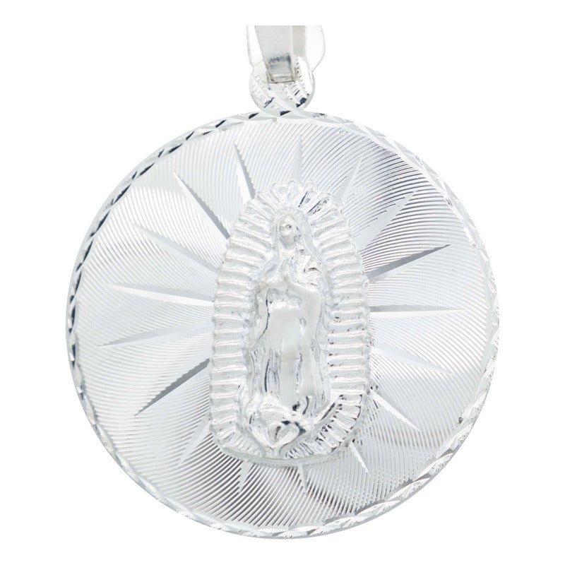 Medalla Grande Virgen De Guadalupe Diamantada Plata 925