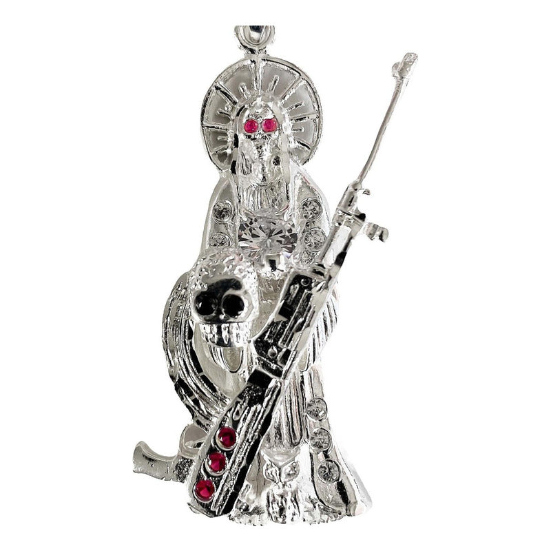 Dije Santa Muerte Rifle Calavera Zirconias Plata Ley 925