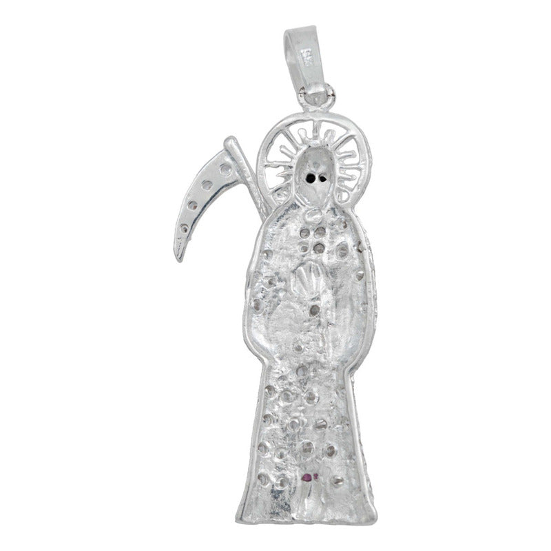 Dije Santa Muerte Artesanal Full Zirconias Plata 925 6.2 Cm