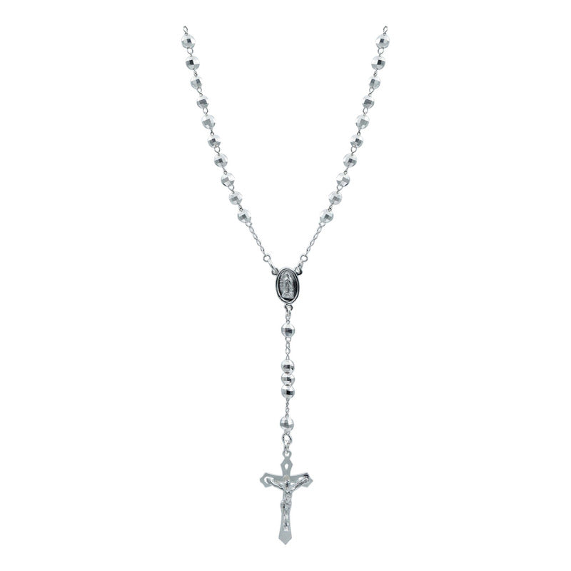 Rosario Virgen Plata 925 Facetado Bola 5mm Diamantada 70 Cm