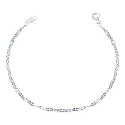 Pulsera Granito De Cafe Doble Diamantada Mujer Plata 925