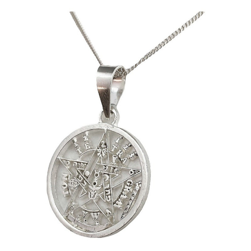 Dije Tetragramaton Plata 925 Pentagrama +cadena Plata S925