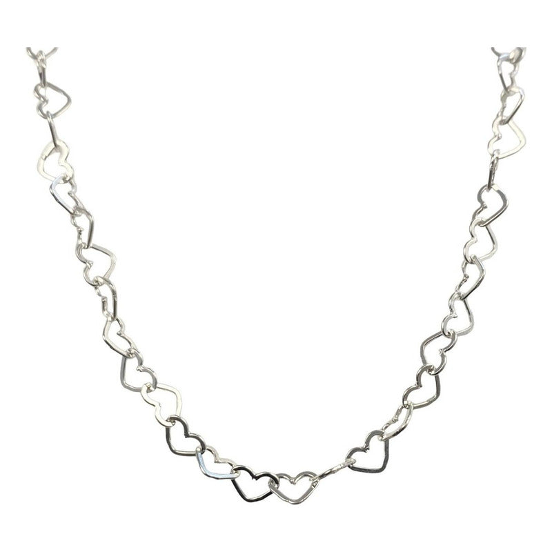 Cadena Collar Tejido Corazón Amor Plata 925 45cm X 0.4cm