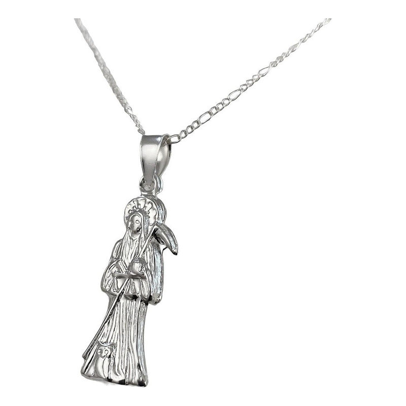 Collar Medalla Chico Santa Muerte Hueco Plano En Plata S925