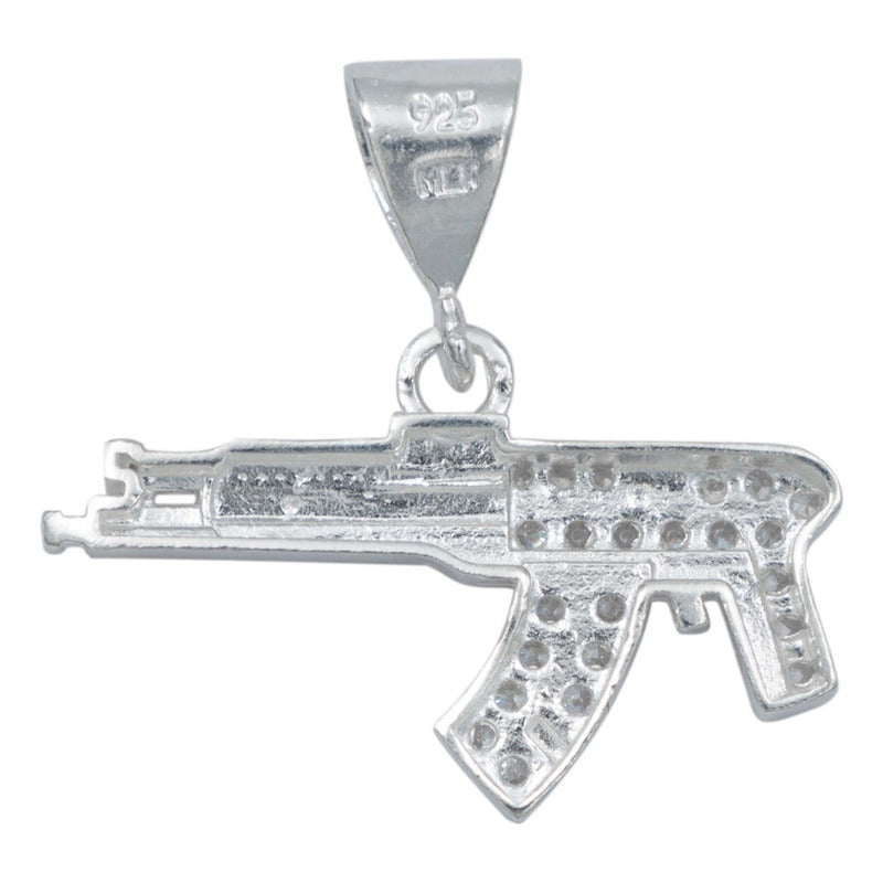 Dije Mediano Rifle Asalto Sin Culata Zirconias Plata 925