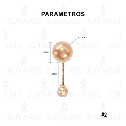 Arete Broquel Dormilona Bola Regalo #2 4 Mm Oro Rosa 10k