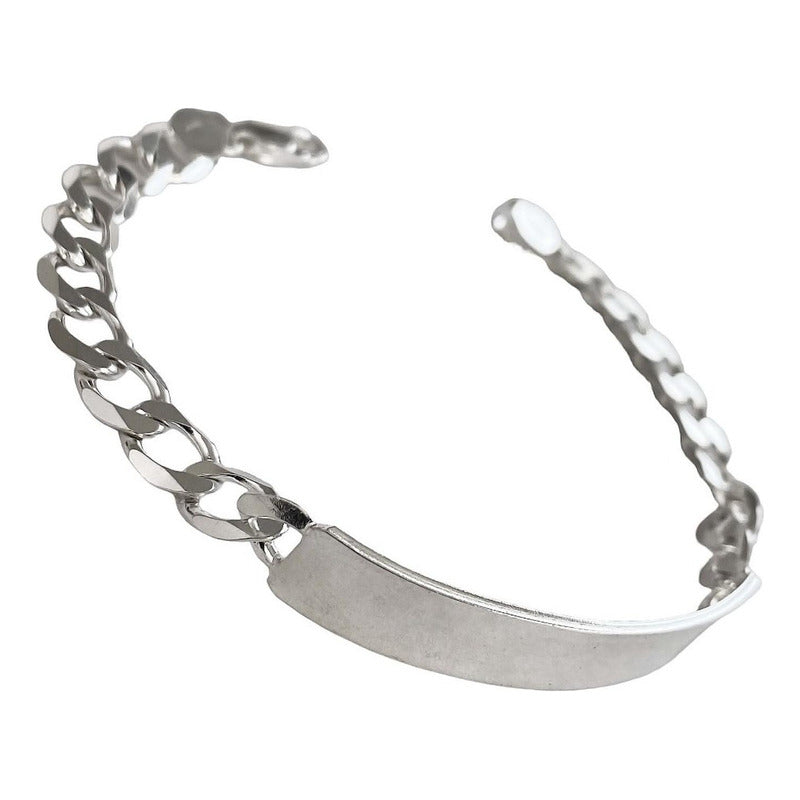 Esclava  Hombre Pulsera Cubana Plata 925 Placa Gruesa 9 Mm