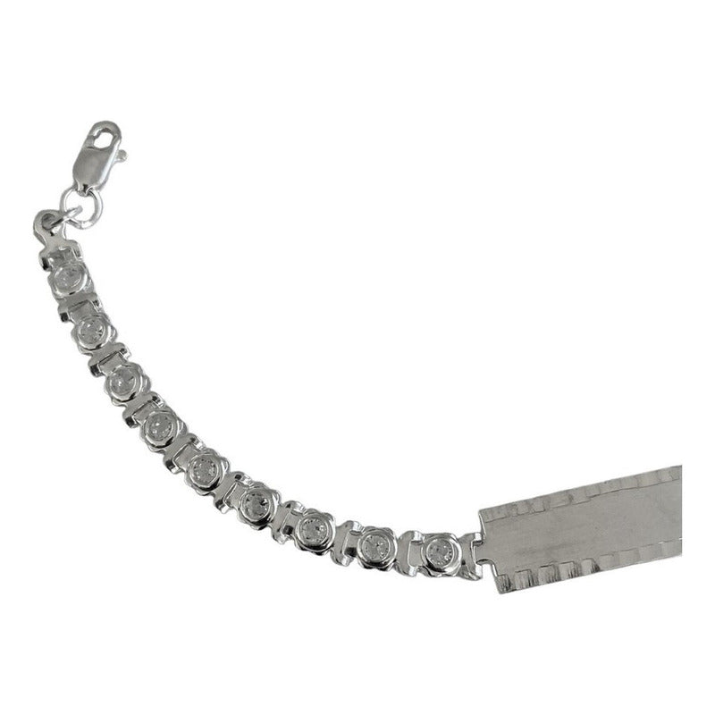 Pulsera Ajustable Esclava Placa Con Zirconias En Plata 925