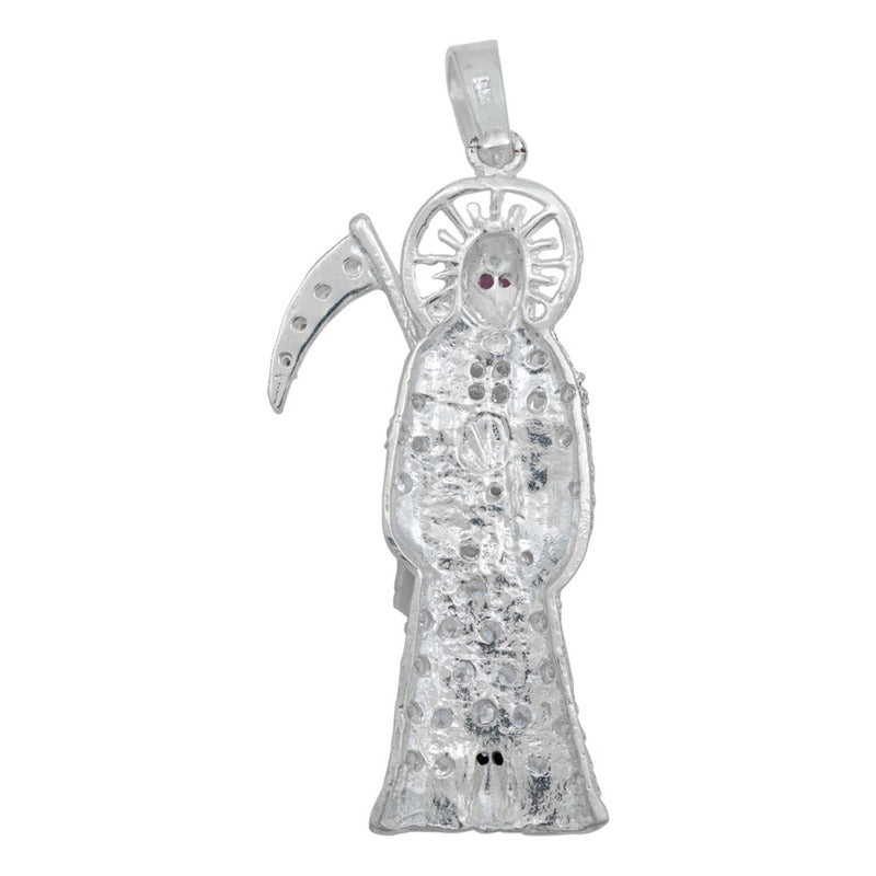 Dije Santa Muerte Artesanal Full Zirconias Plata 925 6.2 Cm