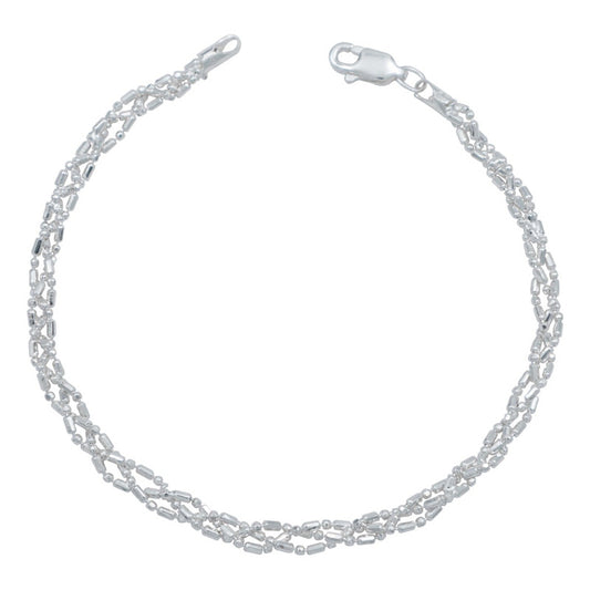 Pulsera Trenzada Canutillo Bolita Cilindro Plata Italy 925