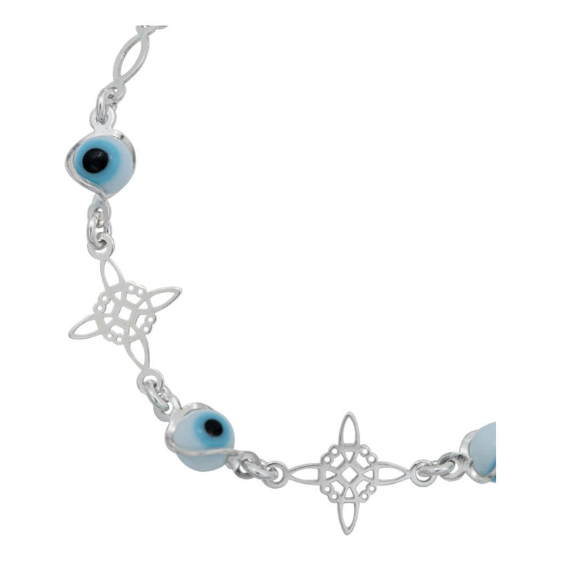 Pulsera Ajustable Grande Nudo De Bruja Ojo Turco Plata 925