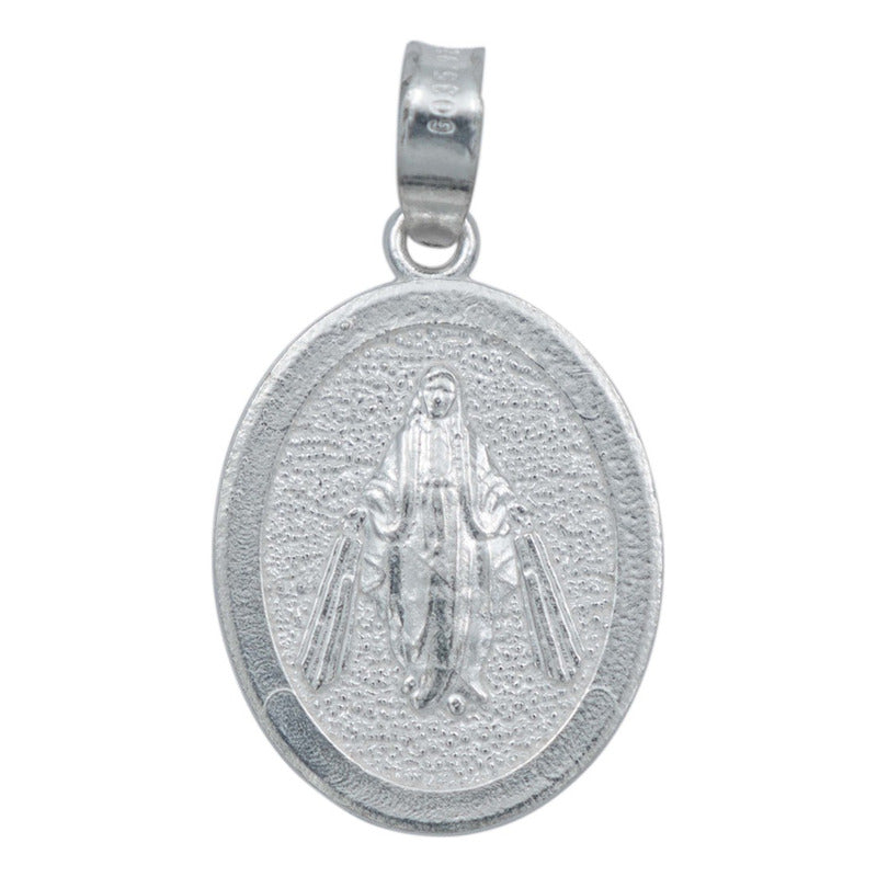 Dije Medalla Virgen Milagrosa Diamantada Mate Plata 925