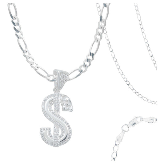 Collar Dije Cadena Hombre Hiphop Zirconias Money Plata 925