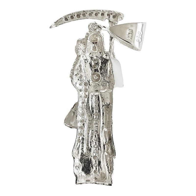 Dije Medalla Mini Santa Muerte Con Zirconias En Plata 925