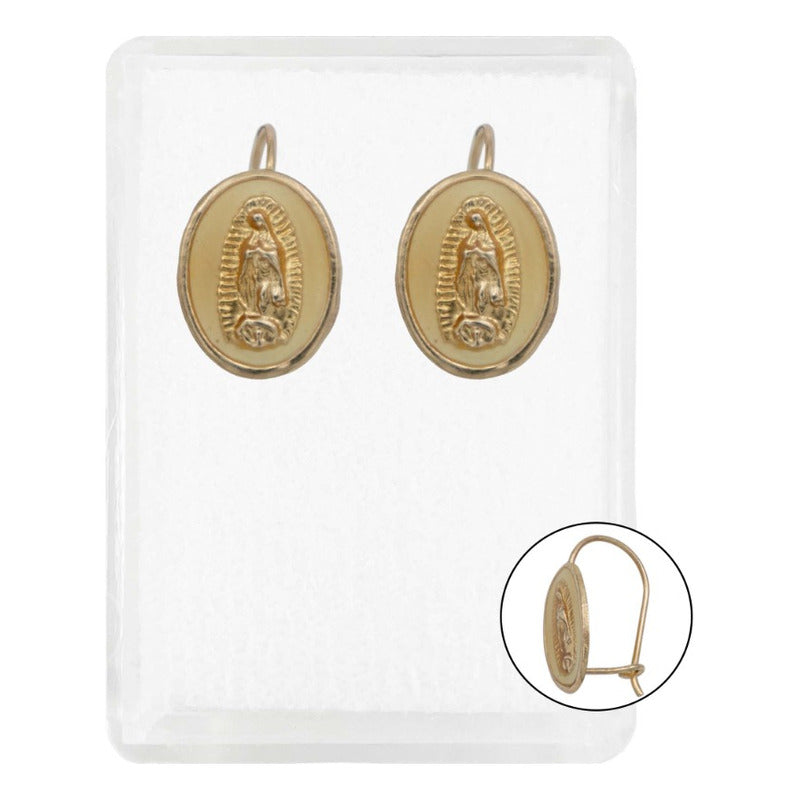 Arete Grancho Virgen Guadalupe Mediana Esmaltada Oro 10k