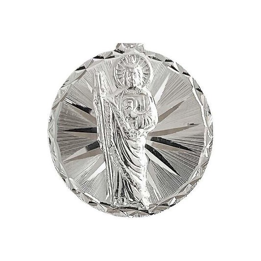 Dije Medalla Diamantada Mediana San Judas Plata 925 2.4 Cm