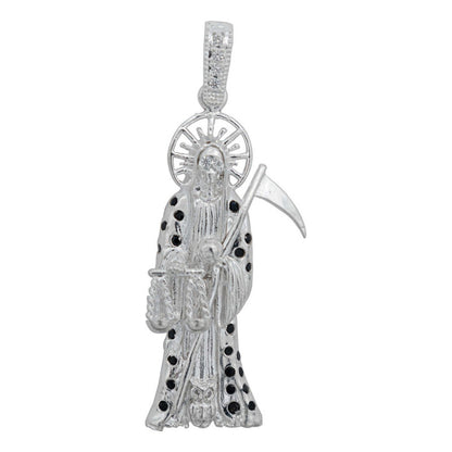 Dije Santa Muerte Asa Zirconias Incrustadas Plata 925 6 Cm