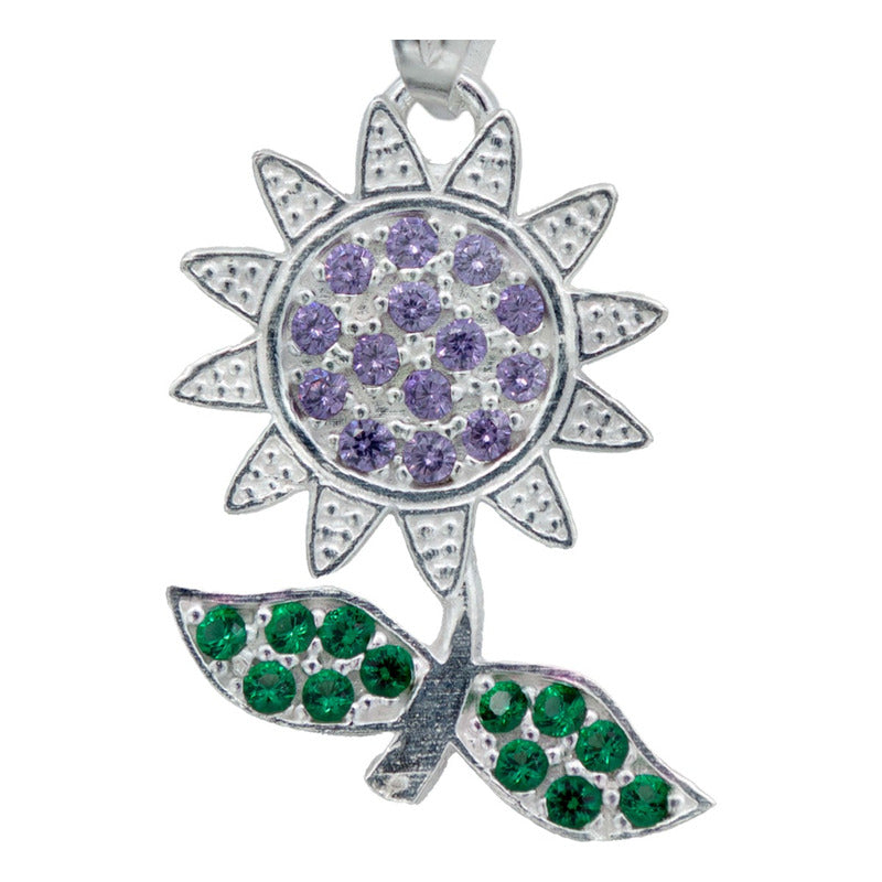 Dije Flor Primavera Zirconia Mujer Amor Regalo Plata 925