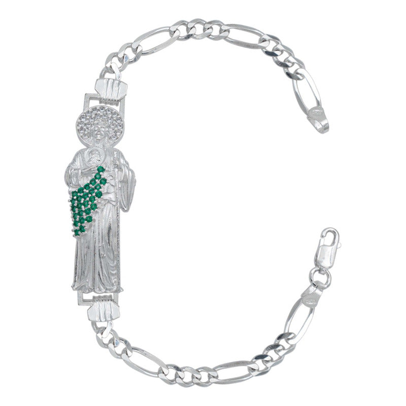 Pulsera San Judas Tejido Figaro 3x1 Zirconias Plata 925